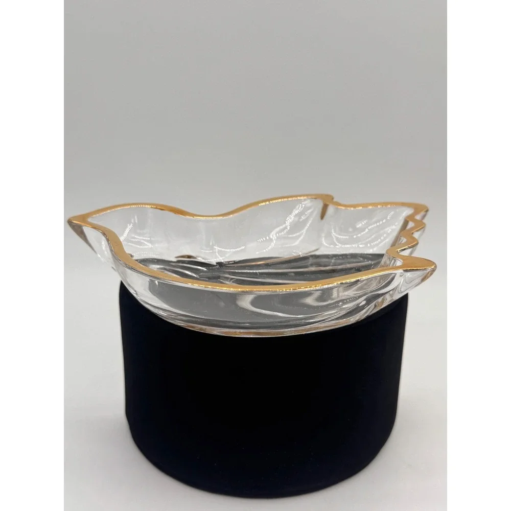 Mikasa Crystal Dove Gold Trim Candy Relish Trinket Dish 6.5 Inch Vintage